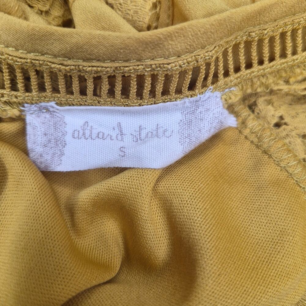 Altar'd State dress mustard yellow lace flutter sleeve high neck mini size S - Picture 8 of 9